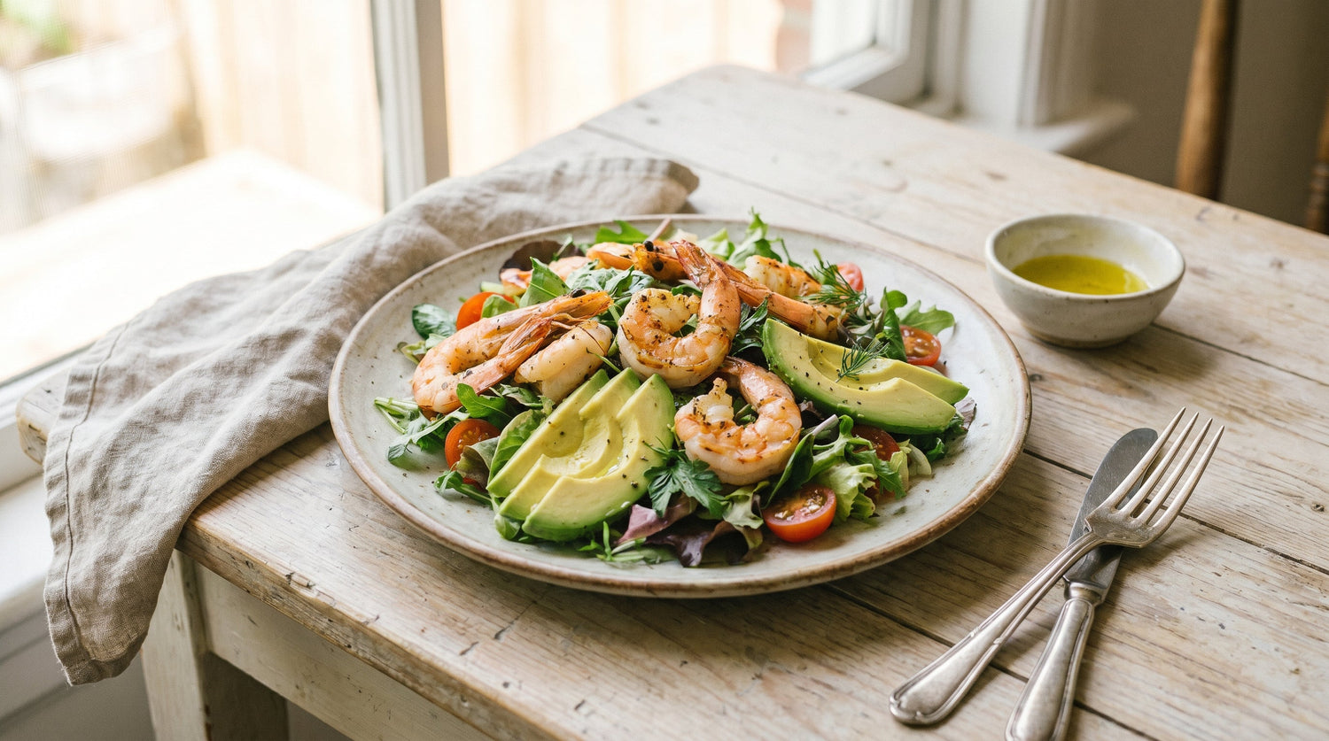 Insalata di gamberetti, mazzancolle e avocado