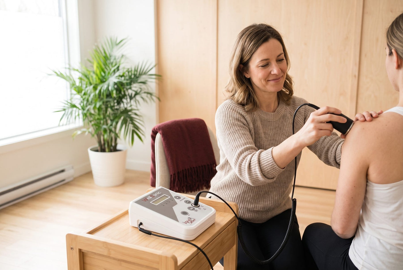 Fisioterapista con dispositivo WellSonic WellStore
